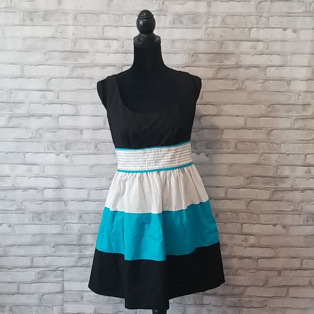 Speechless Black, White, and Blue Flare Dress